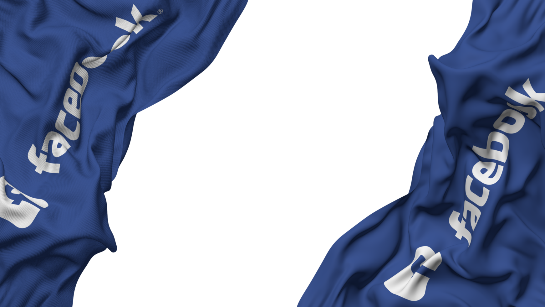 Facebook, FB Flag Cloth Wave Banner in the Corner with Bump and Plain Texture, Isolated, 3D Rendering png