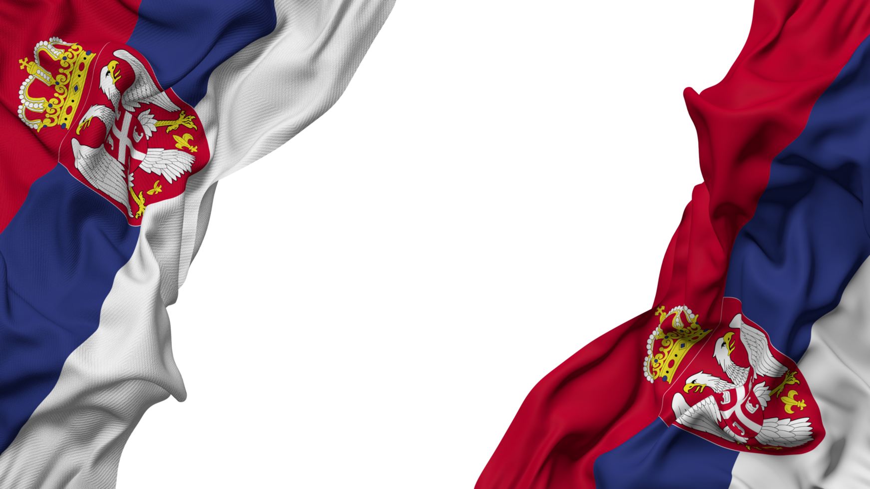 Servië vlag kleding Golf banier in de hoek met buil en duidelijk textuur, geïsoleerd, 3d renderen png