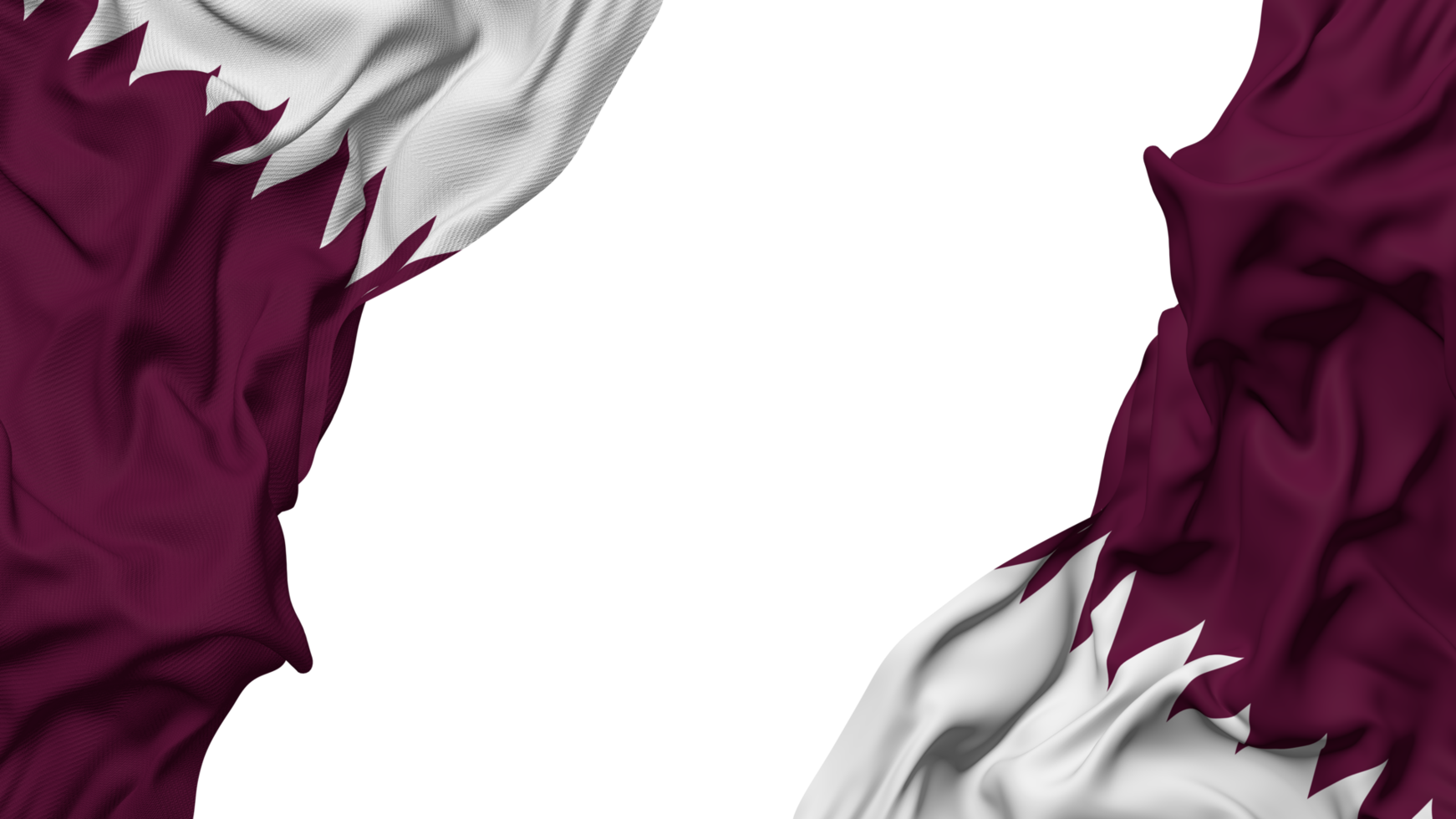 Qatar Flag Cloth Wave Banner in the Corner with Bump and Plain Texture, Isolated, 3D Rendering png