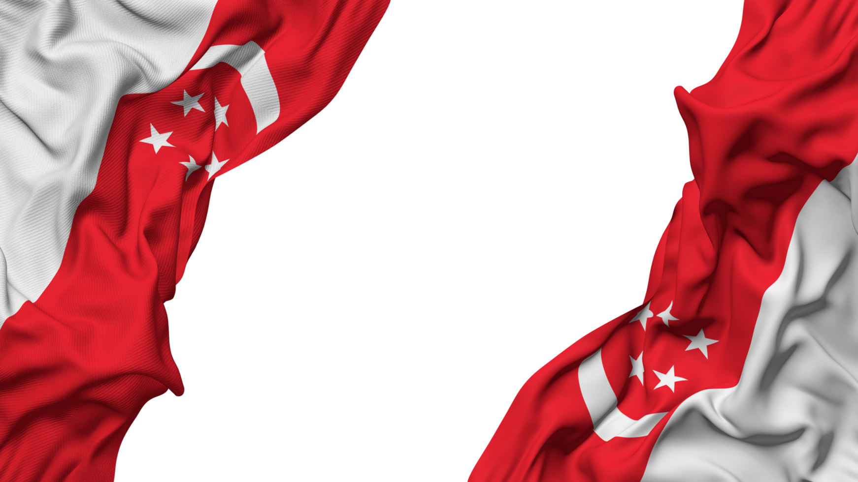 Singapore Flag Cloth Wave Banner in the Corner with Bump and Plain Texture, Isolated, 3D Rendering png