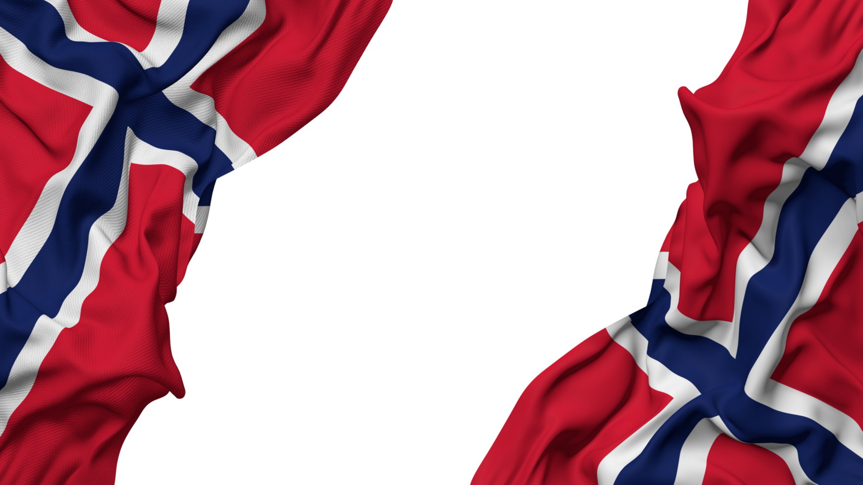Norway Flag Cloth Wave Banner in the Corner with Bump and Plain Texture, Isolated, 3D Rendering png