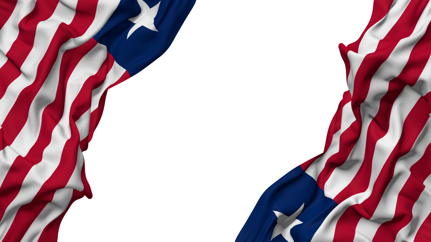 Liberia Flag Cloth Wave Banner in the Corner with Bump and Plain Texture, Isolated, 3D Rendering png
