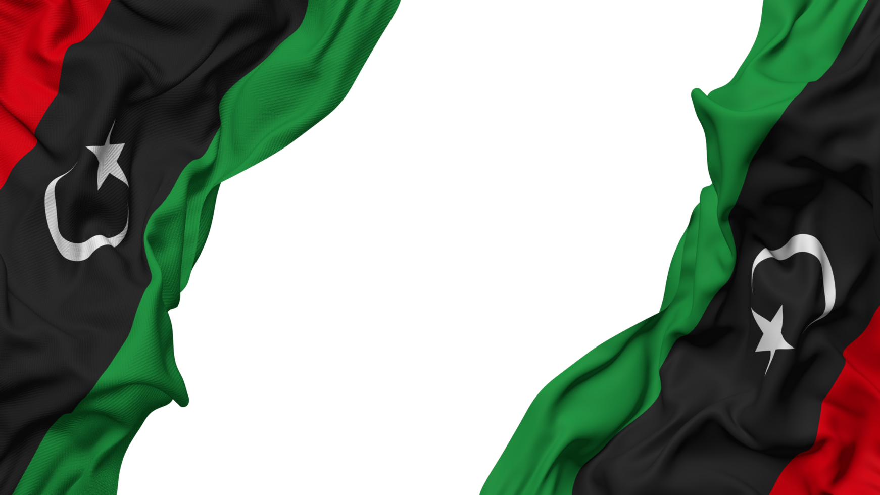 Libya Flag Cloth Wave Banner in the Corner with Bump and Plain Texture, Isolated, 3D Rendering png