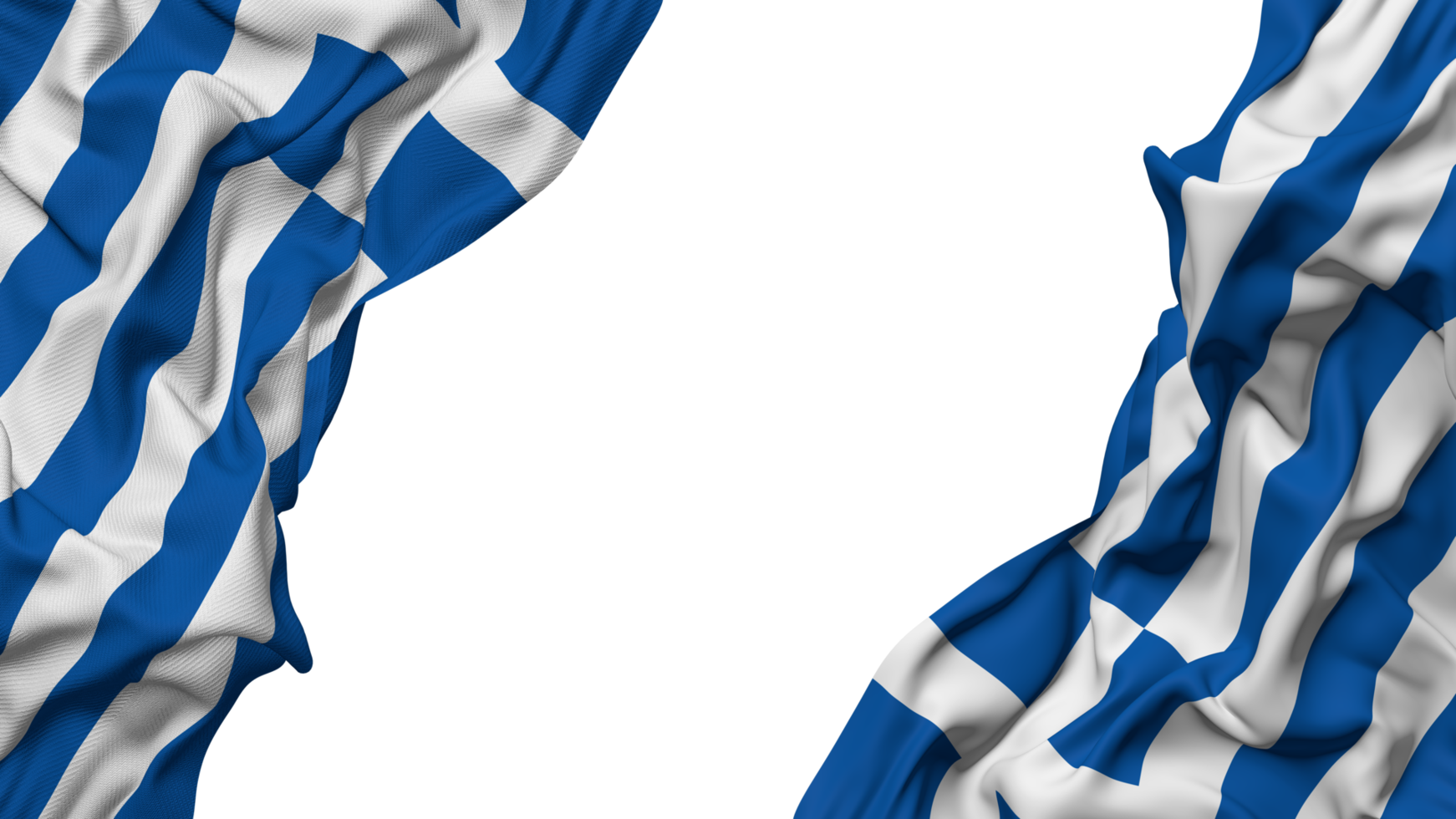Greece Flag Cloth Wave Banner in the Corner with Bump and Plain Texture, Isolated, 3D Rendering png