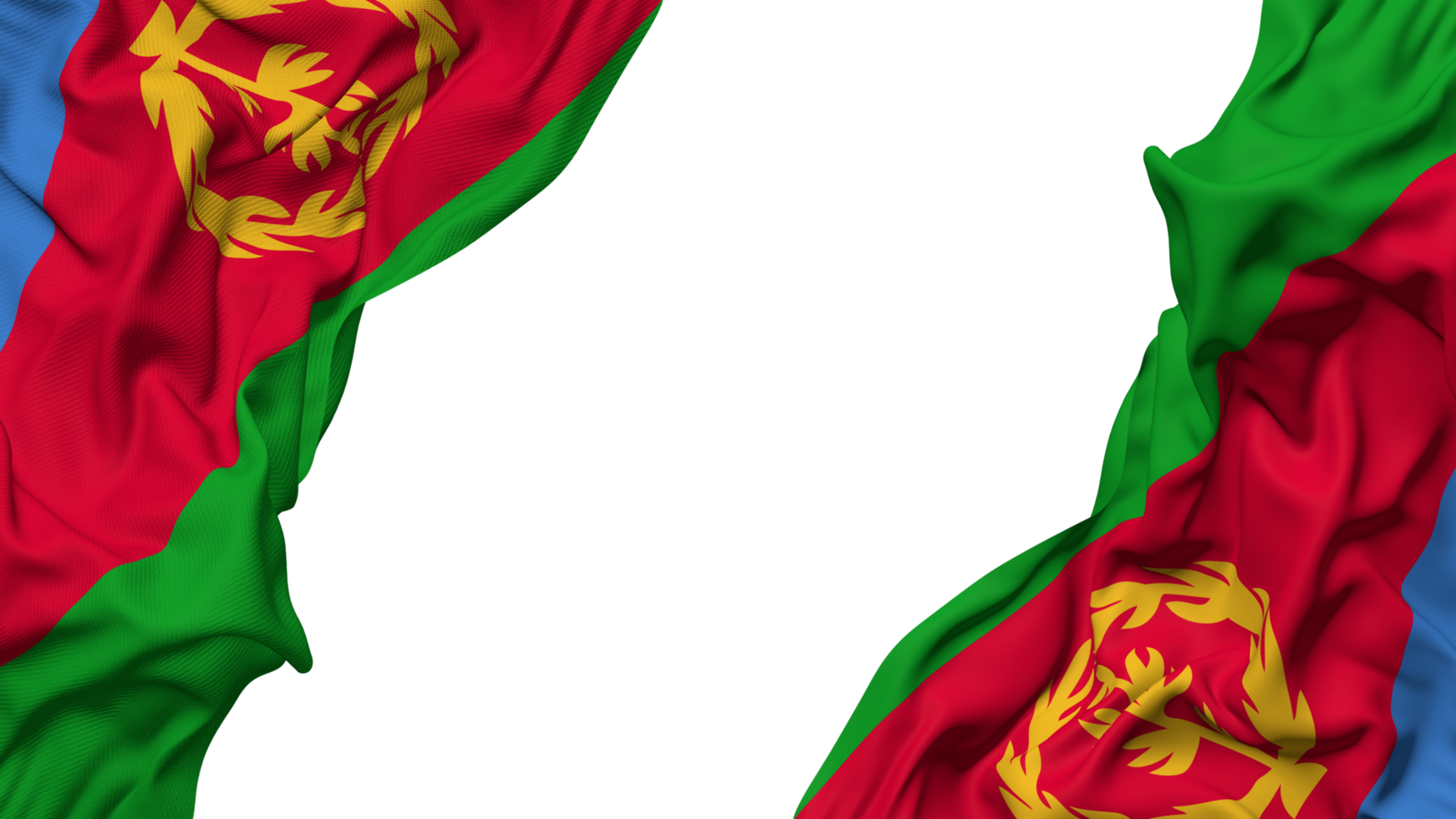 Eritrea Flag Cloth Wave Banner in the Corner with Bump and Plain Texture, Isolated, 3D Rendering png