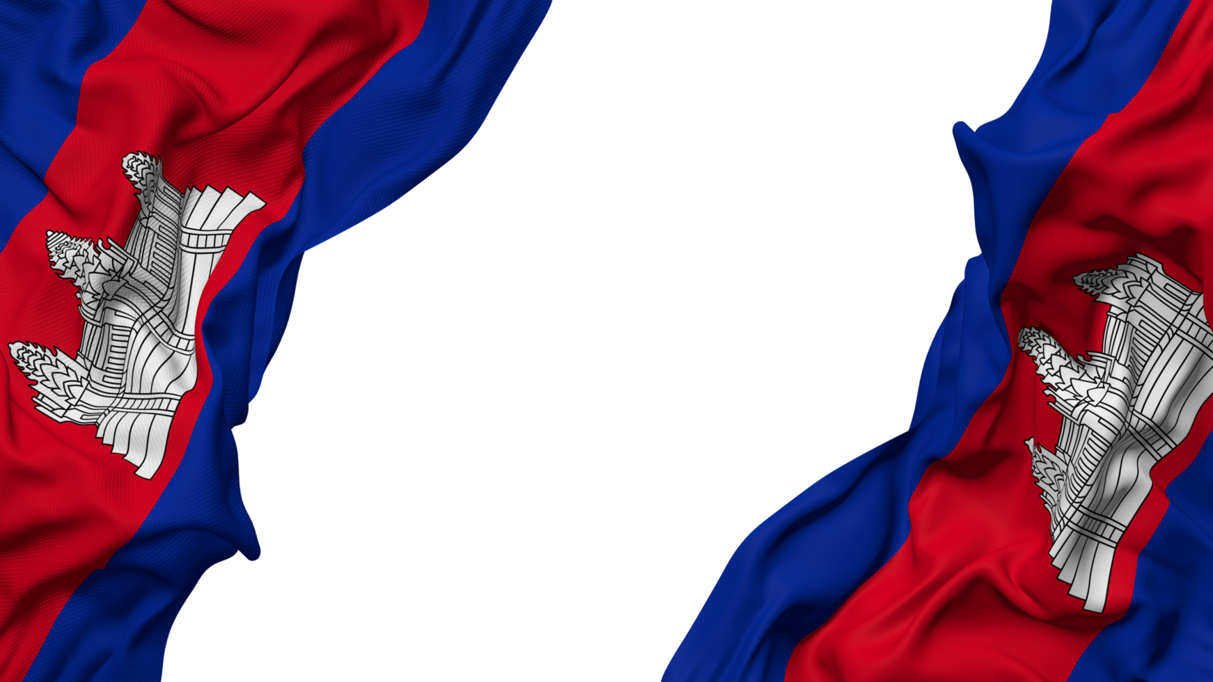 Cambodia Flag Cloth Wave Banner in the Corner with Bump and Plain Texture, Isolated, 3D Rendering png