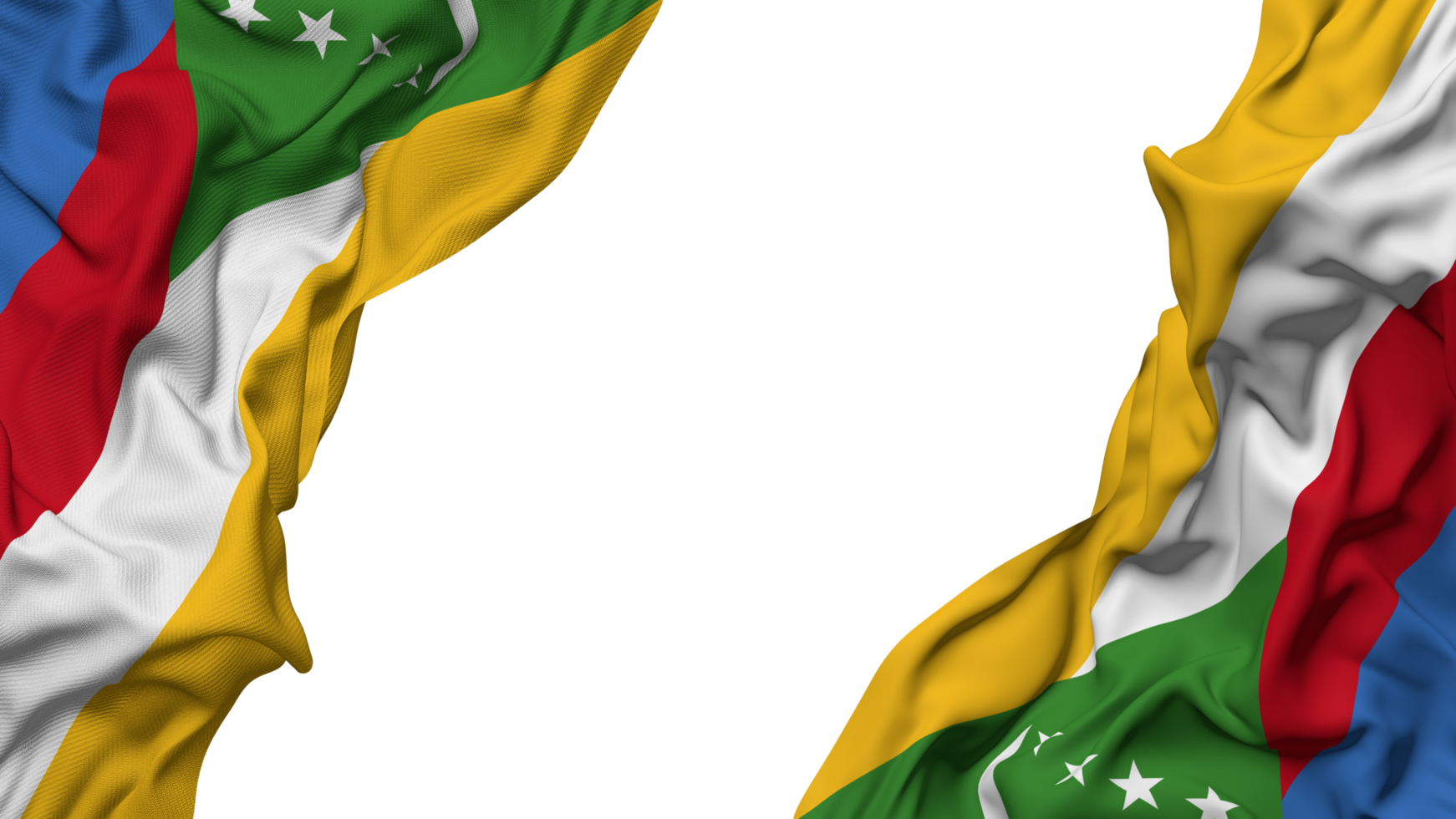 Comoros Flag Cloth Wave Banner in the Corner with Bump and Plain Texture, Isolated, 3D Rendering png
