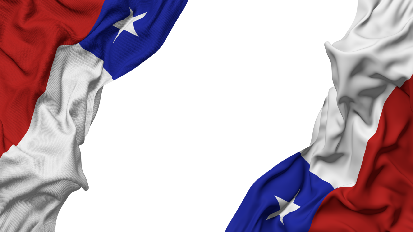 Chile Flag Cloth Wave Banner in the Corner with Bump and Plain Texture, Isolated, 3D Rendering png