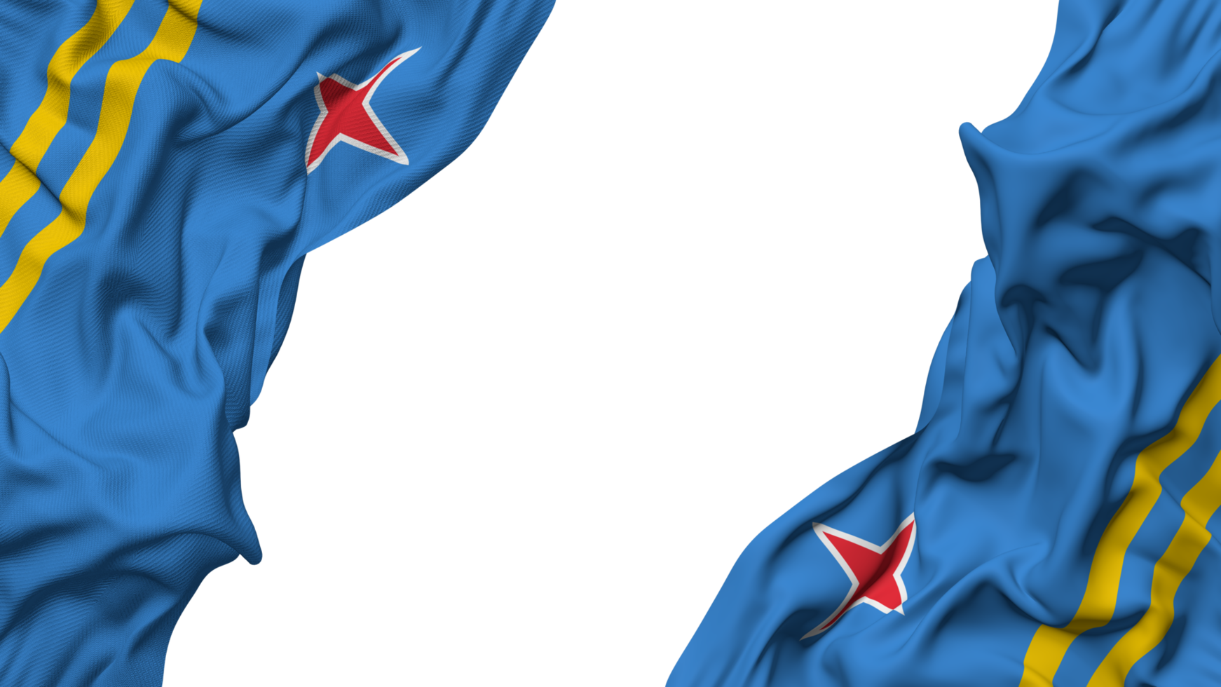 Aruba Flag Cloth Wave Banner in the Corner with Bump and Plain Texture, Isolated, 3D Rendering png