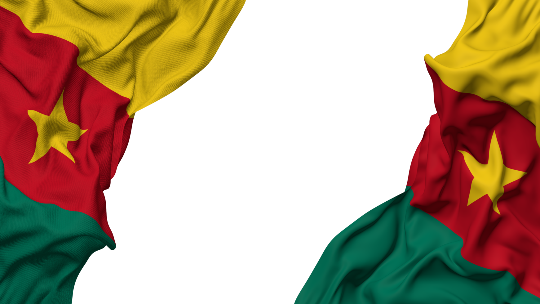 camerun bandiera stoffa onda bandiera nel il angolo con urto e pianura struttura, isolato, 3d interpretazione png