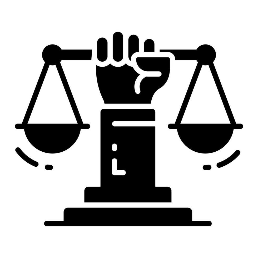 mano participación equilibrar escala denotando vector de justicia, fácil a utilizar icono