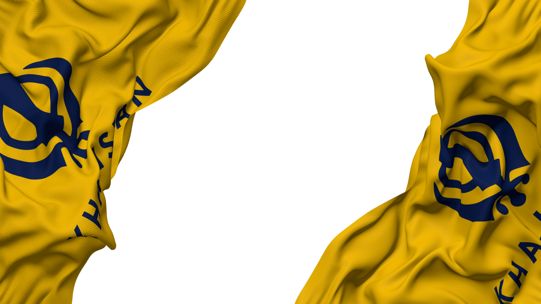 Khalistan Flag Cloth Wave Banner in the Corner with Bump and Plain Texture, Isolated, 3D Rendering png