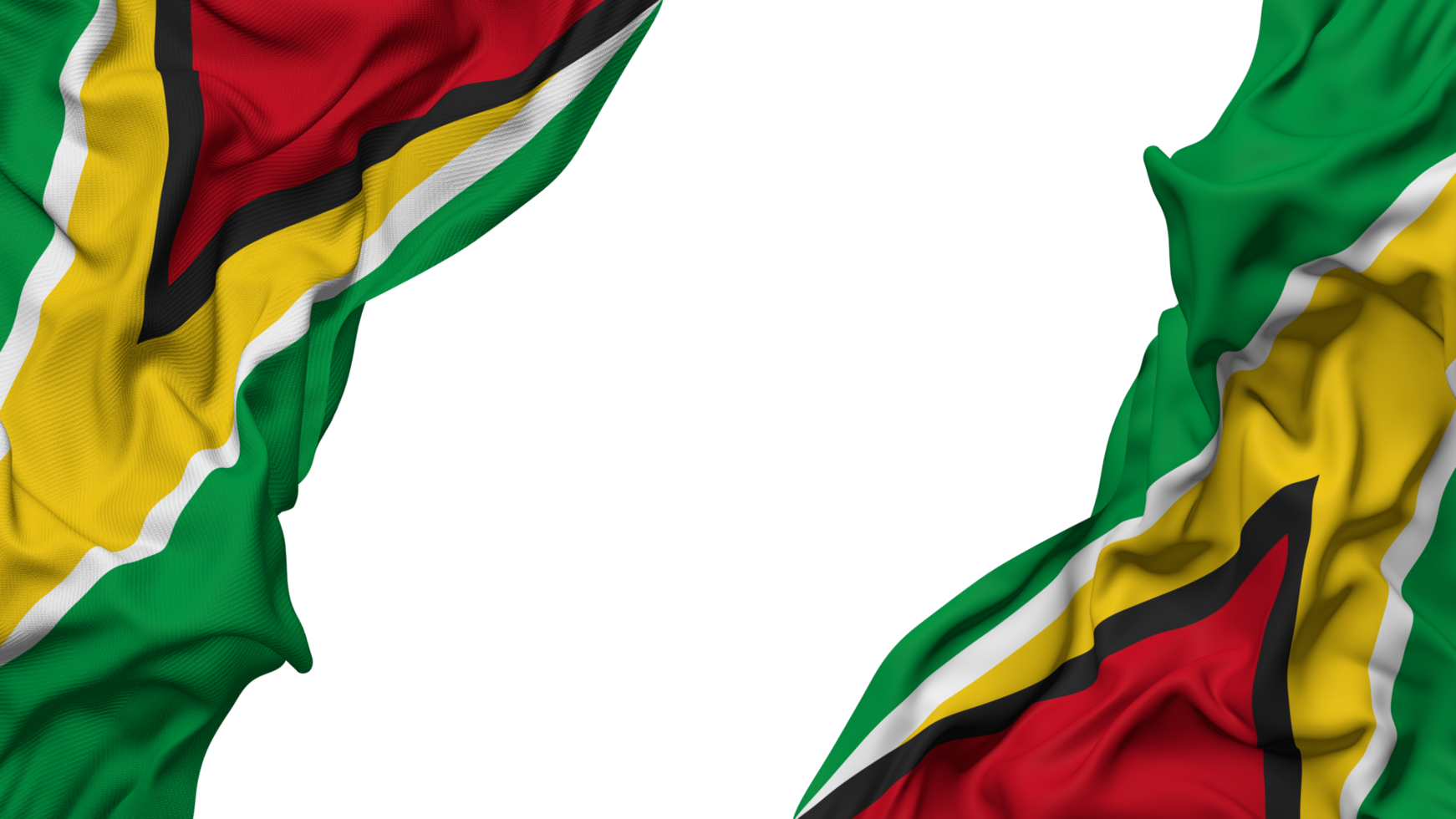 Guyana Flag Cloth Wave Banner in the Corner with Bump and Plain Texture, Isolated, 3D Rendering png