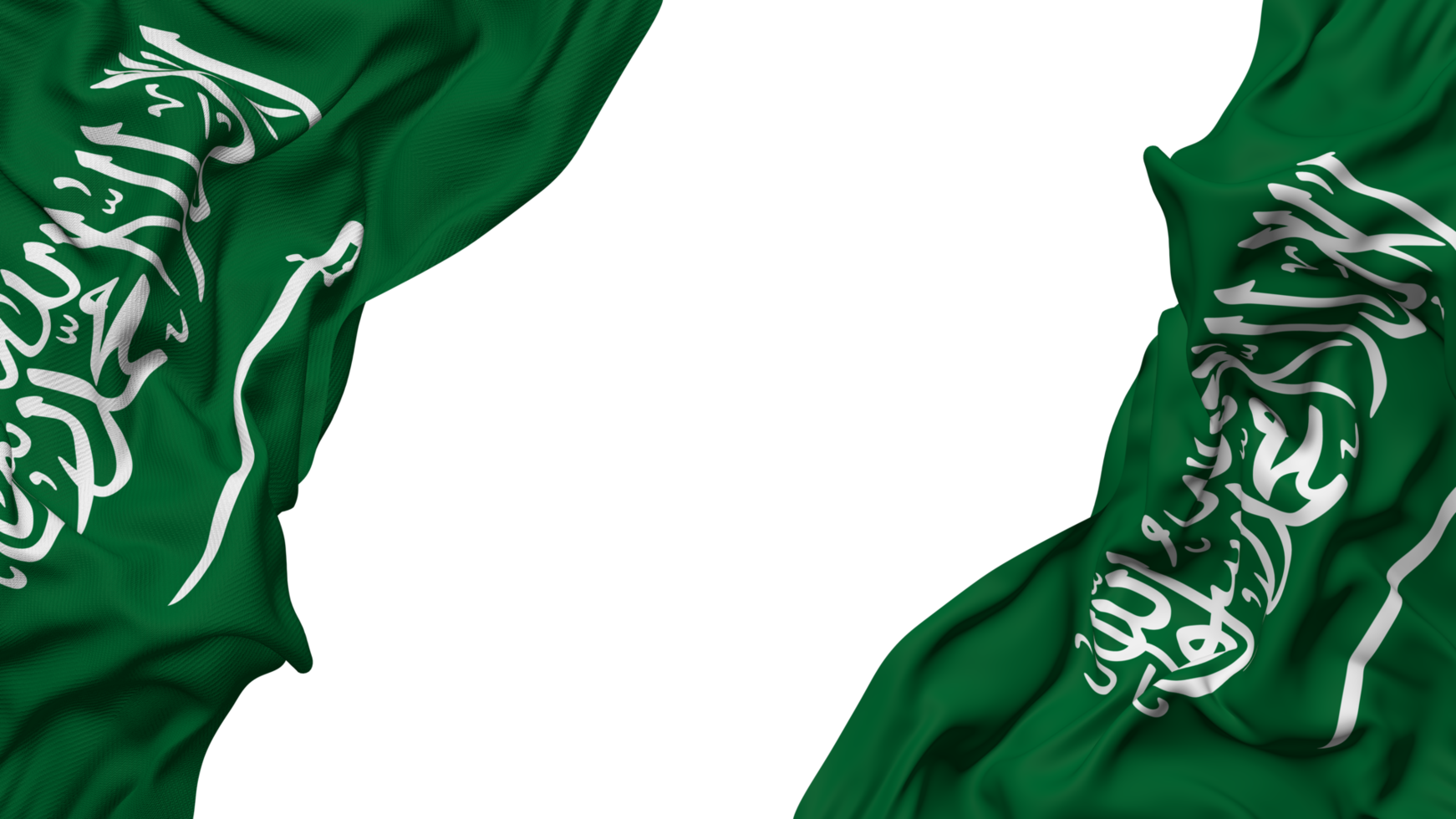 Saudi Arabia Flag Cloth Wave Banner in the Corner with Bump and Plain Texture, Isolated, 3D Rendering png