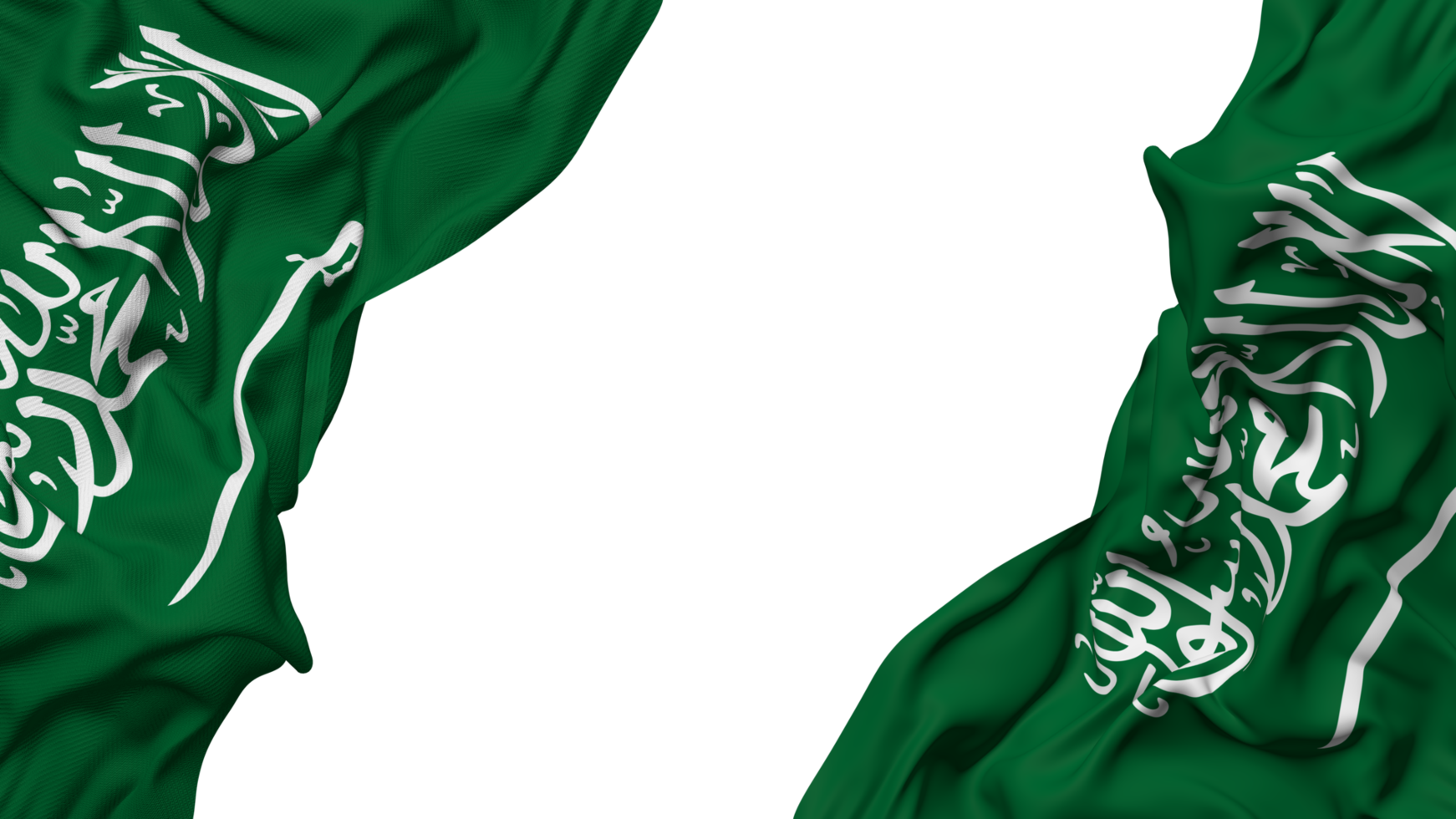 Saudi Arabia Flag Cloth Wave Banner in the Corner with Bump and Plain Texture, Isolated, 3D Rendering png