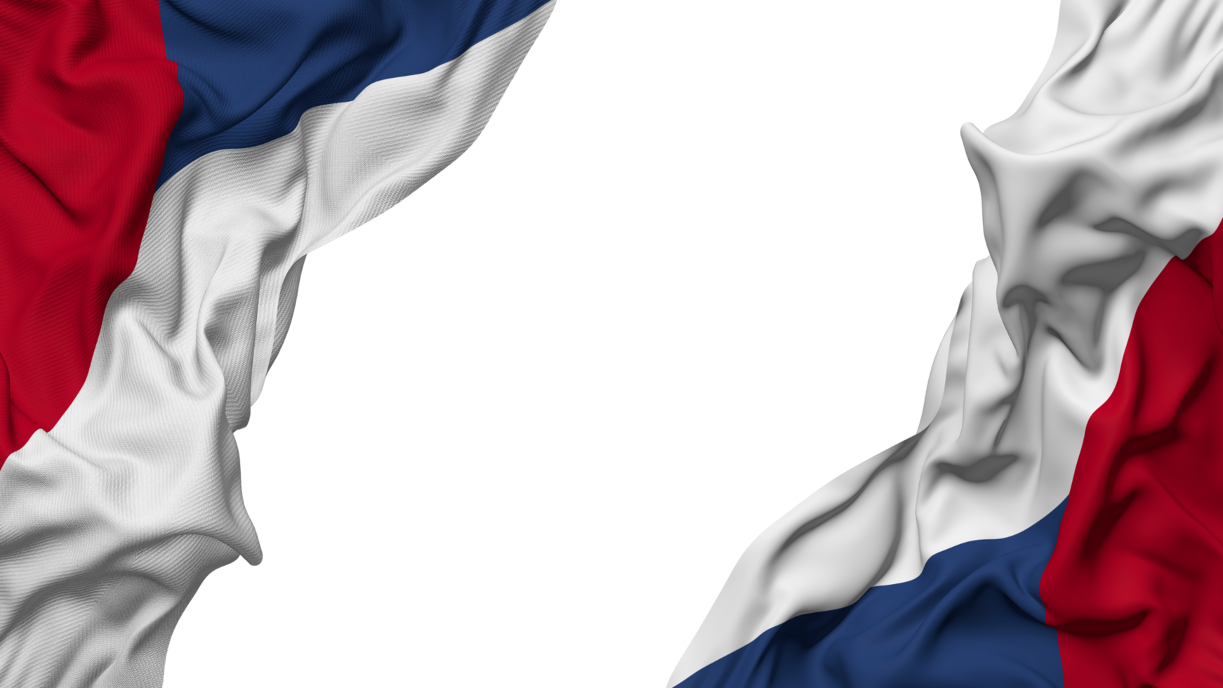 Czech Republic Flag Cloth Wave Banner in the Corner with Bump and Plain Texture, Isolated, 3D Rendering png