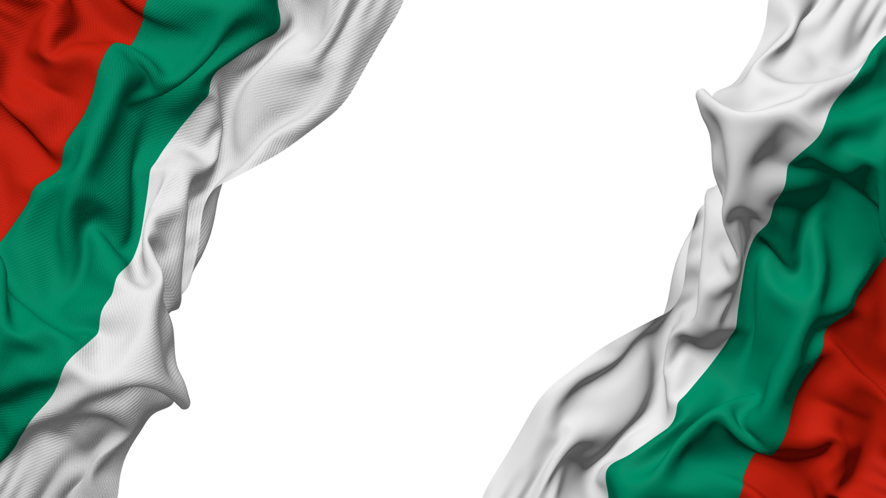 Bulgaria Flag Cloth Wave Banner in the Corner with Bump and Plain Texture, Isolated, 3D Rendering png