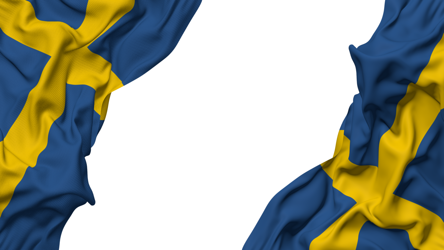Sweden Flag Cloth Wave Banner in the Corner with Bump and Plain Texture, Isolated, 3D Rendering png