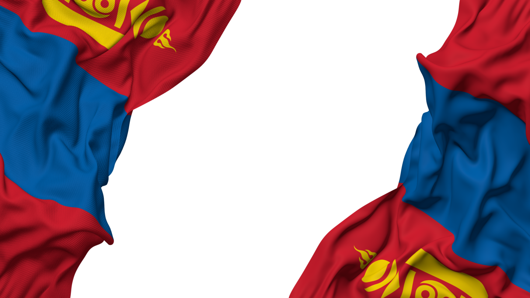 Mongolia Flag Cloth Wave Banner in the Corner with Bump and Plain Texture, Isolated, 3D Rendering png