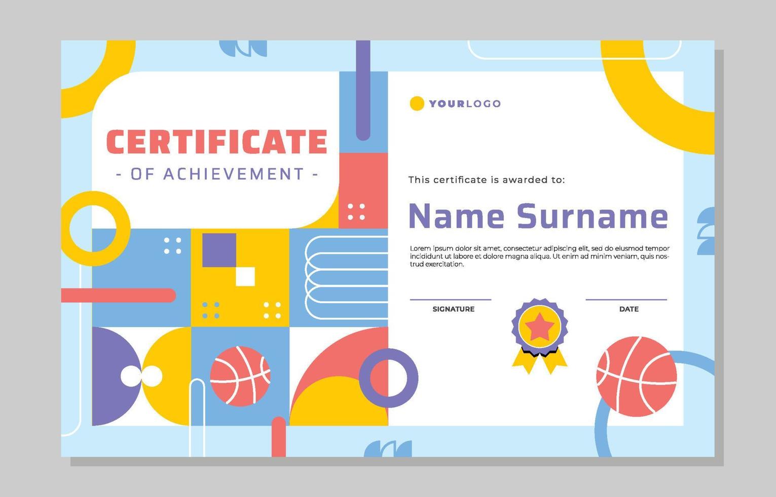 Professional Sports Basketball Certificate Template vector