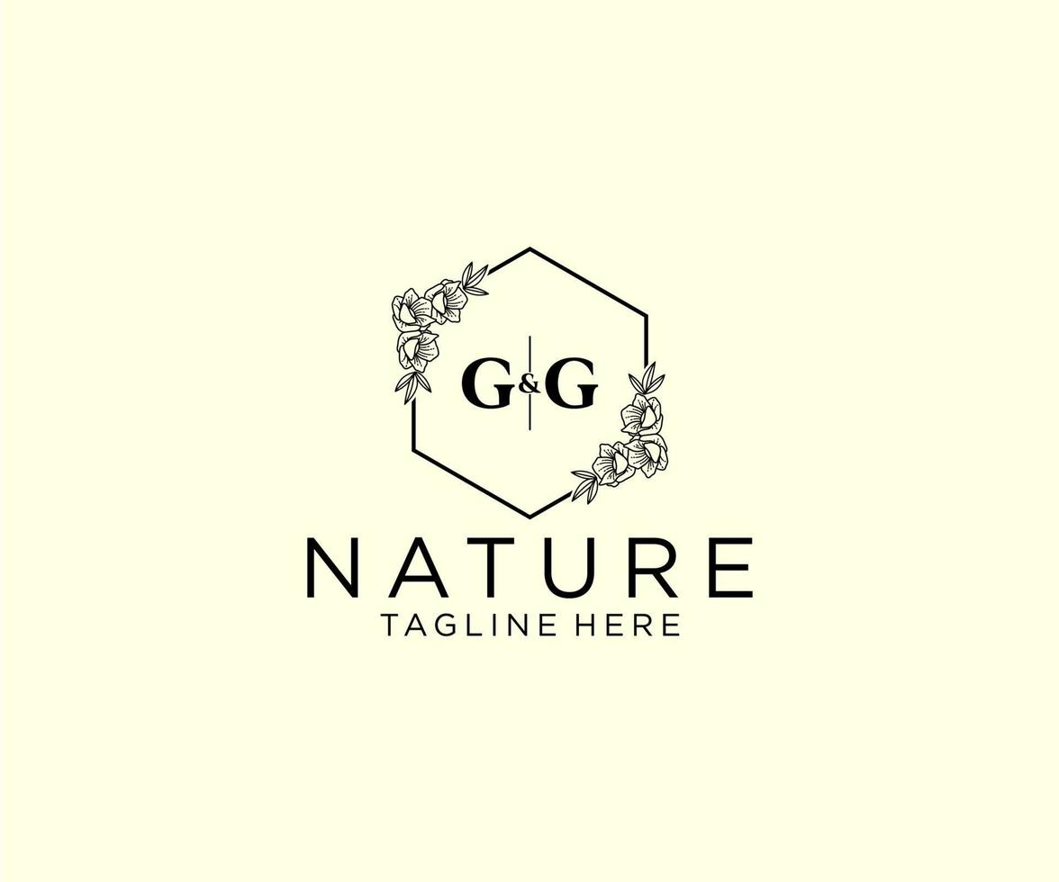 initial GG letters Botanical feminine logo template floral, editable premade monoline logo suitable, Luxury feminine wedding branding, corporate. vector