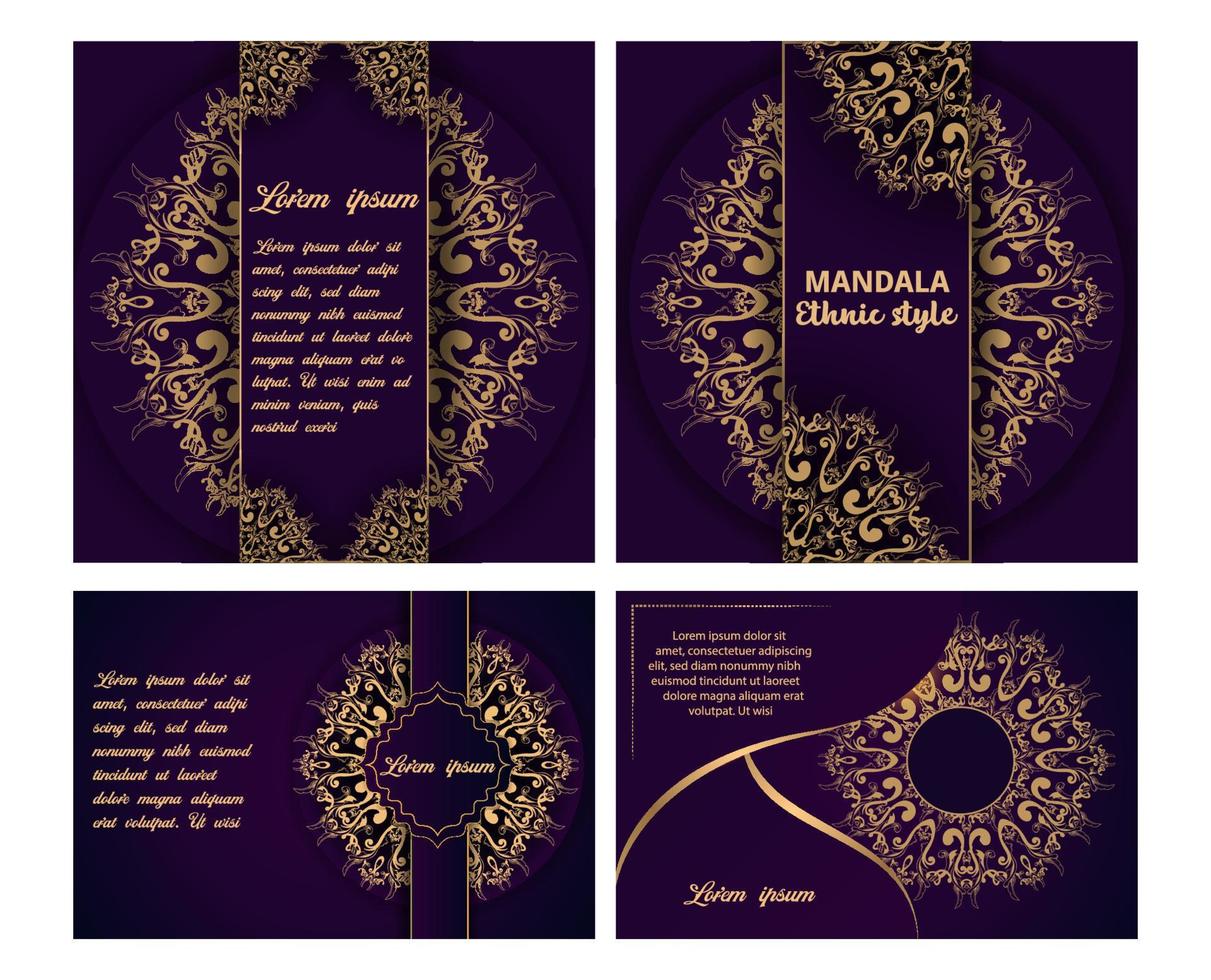 conjunto de lujo mandala antecedentes con dorado mandala étnico ornamento en invitación, sobre, póster, cubrir, y etiqueta vector