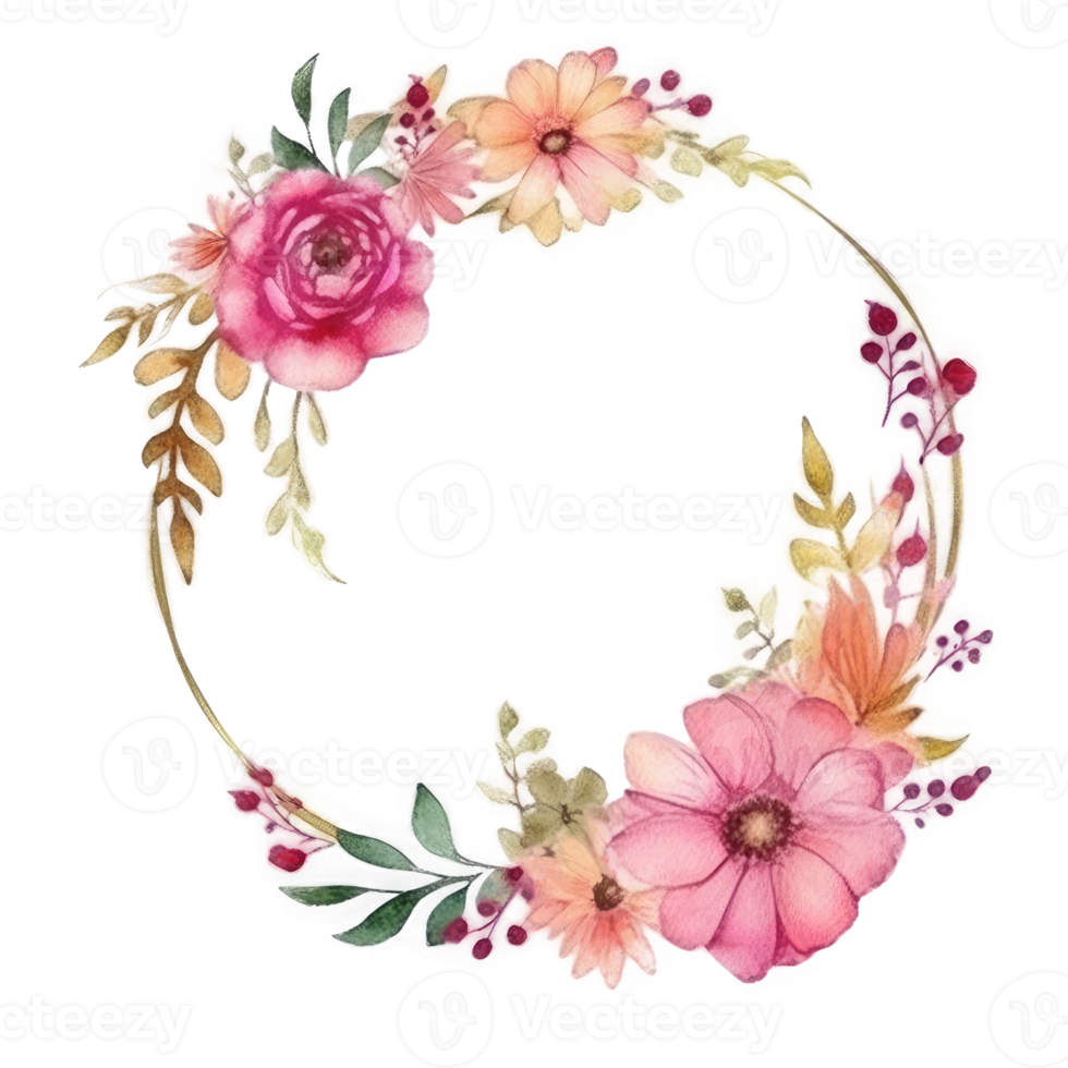 Watercolor floral wreath frame background. png