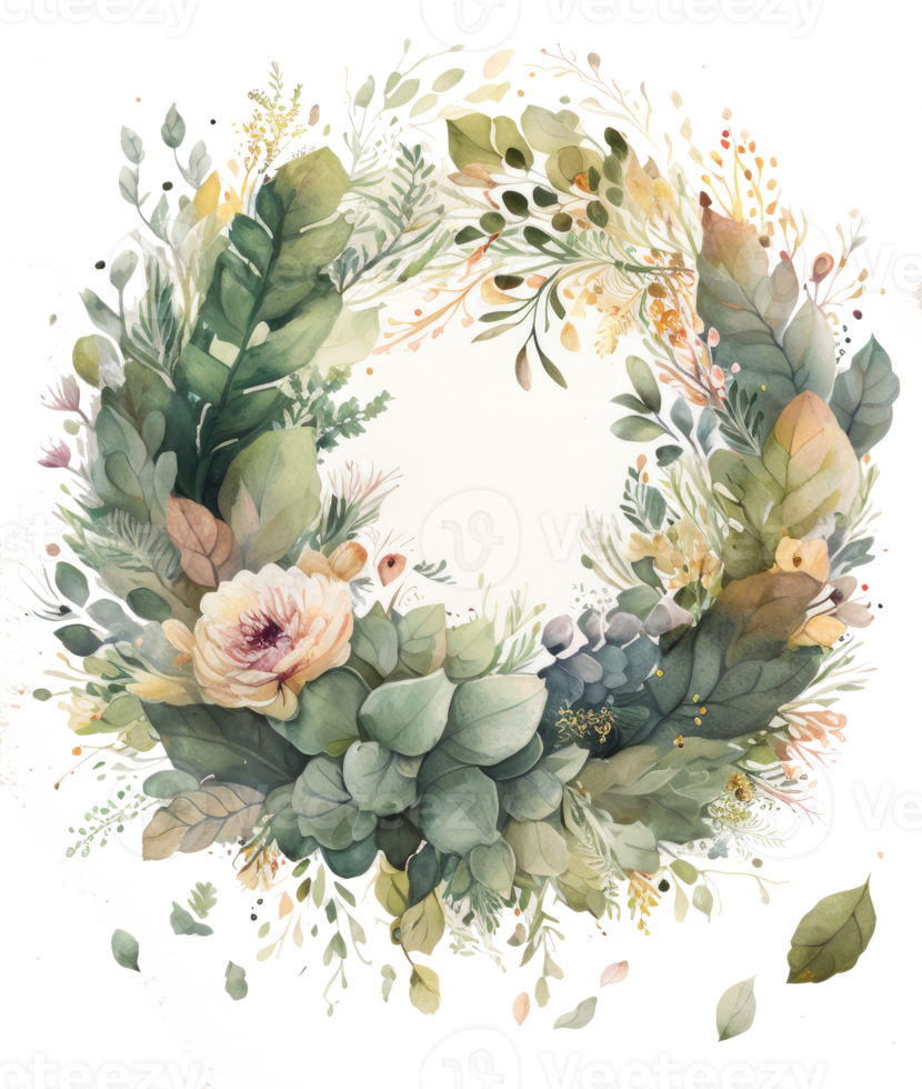 Watercolor floral wreath frame background. png