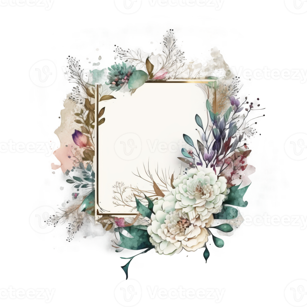 Watercolor floral wreath frame background. png