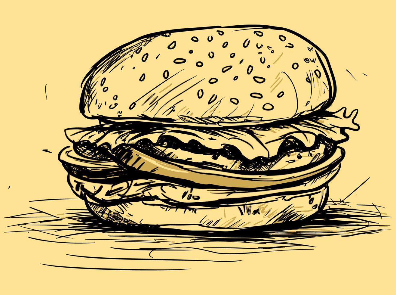 hamburger line art, burger hand drawn ink sketch 22998665 Vector Art at ...