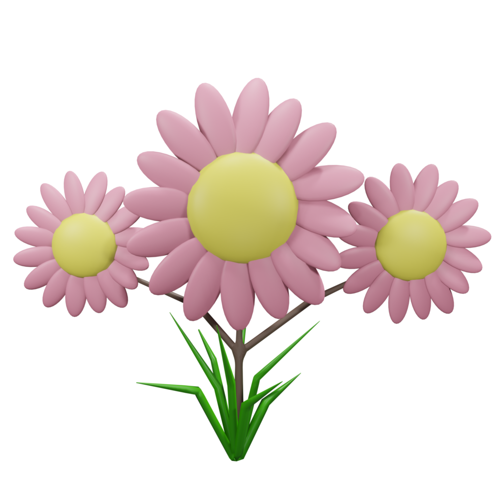 3D Flower Illustration with Low Poly Style png