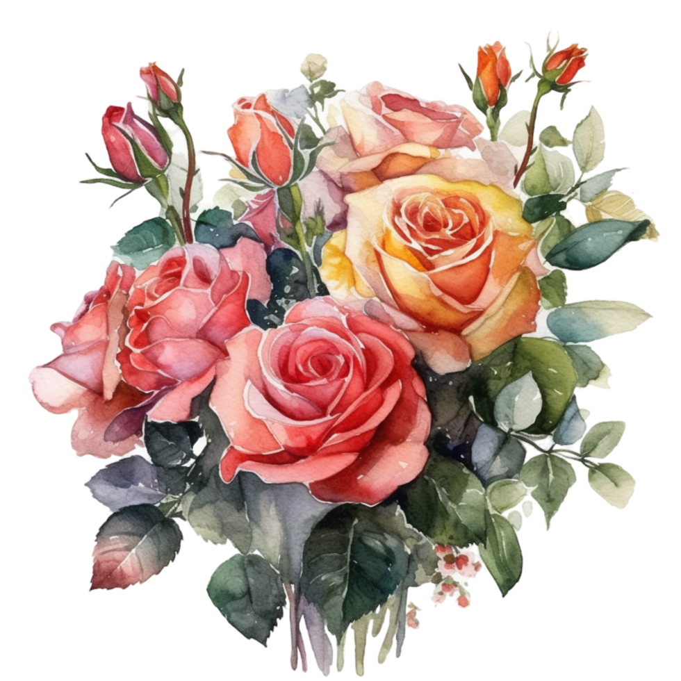 bouquet of watercolor roses, png