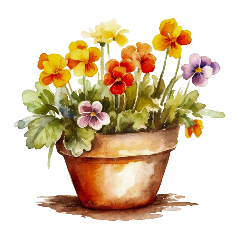 mini fleur dans pot de fleur aquarelle, ai généré png