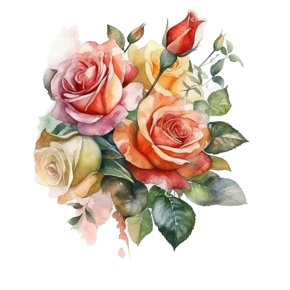 bouquet of watercolor roses, AI Generated 22998685 PNG