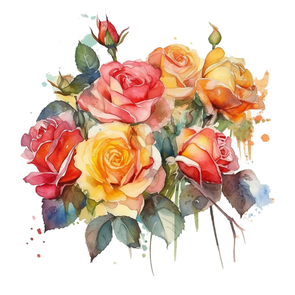 bouquet of watercolor roses, png