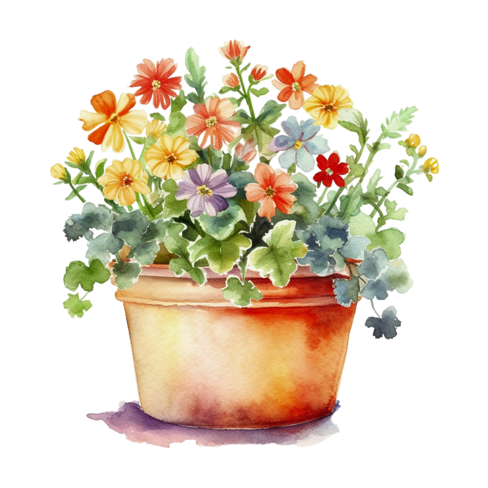 mini flor dentro vaso de flores aquarela, ai gerado png