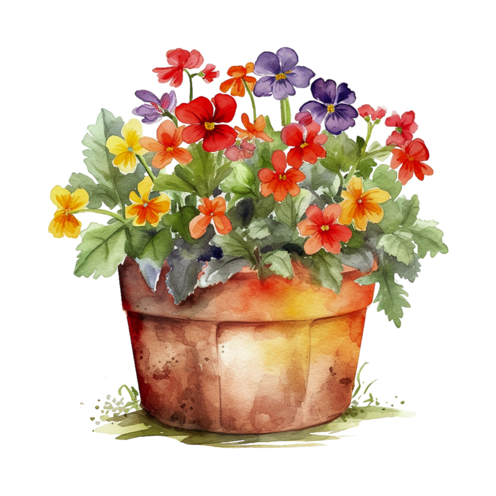 Mini flower in flowerpot watercolor, png