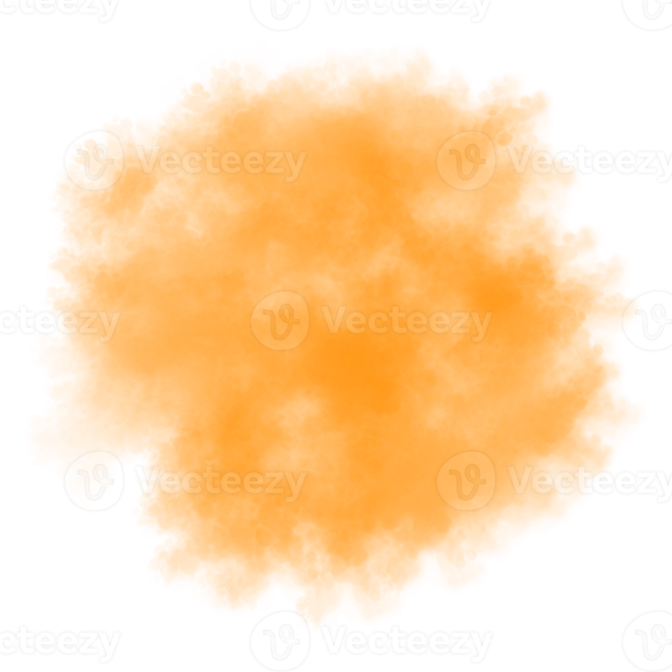 abstract artistiek poeder verf. beweging van abstract geel stof. oranje rook. waterverf plek. png