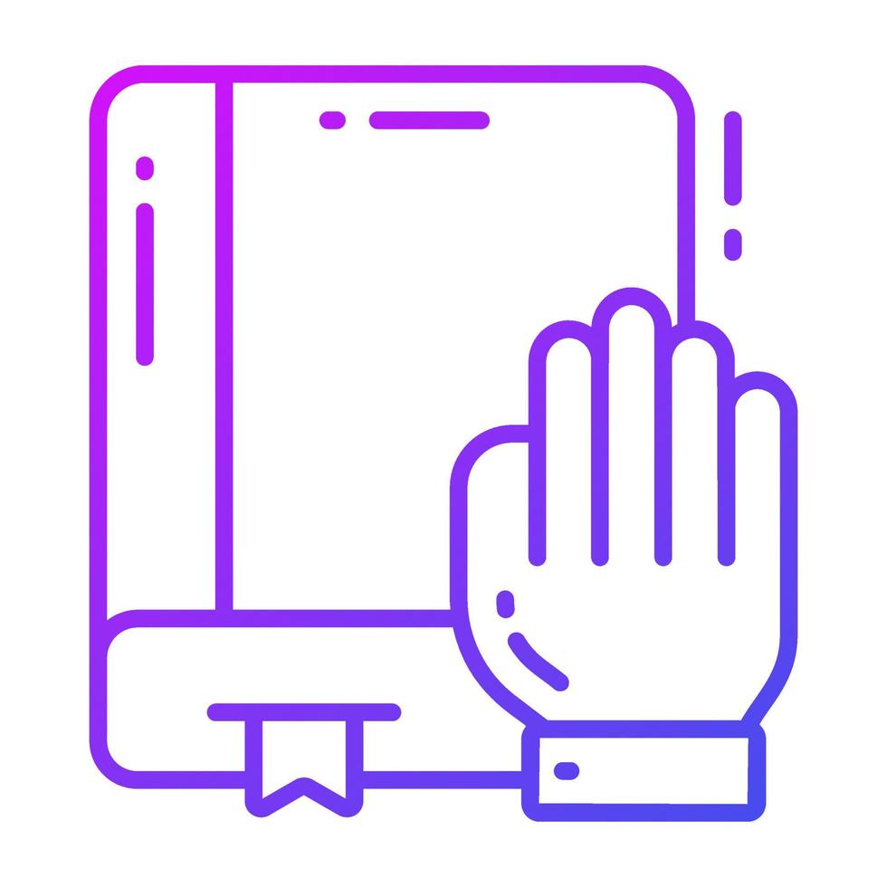 Hand on book showing concept of oath vector, oath book icon vector