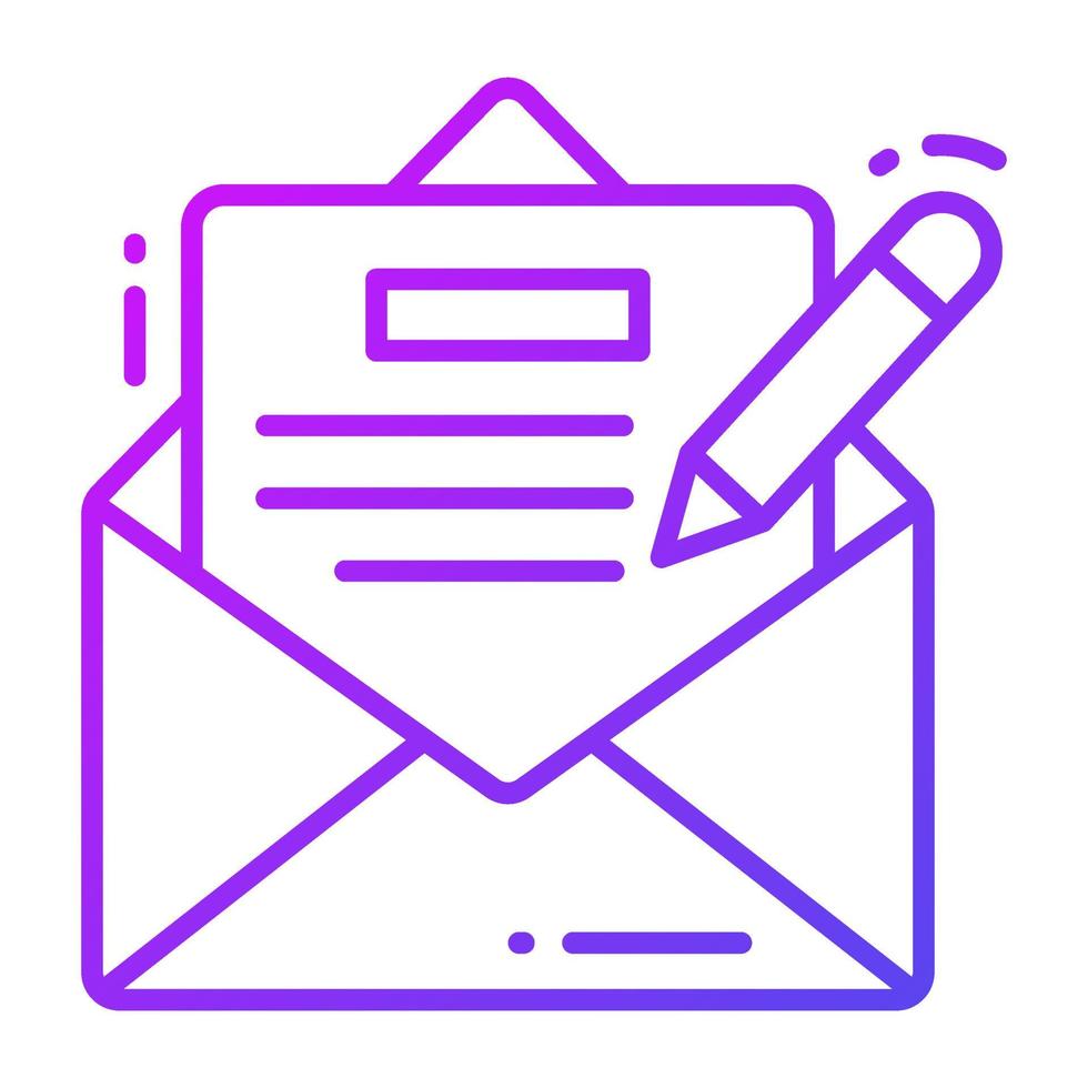 Document inside envelope and pencil denoting vector of notice