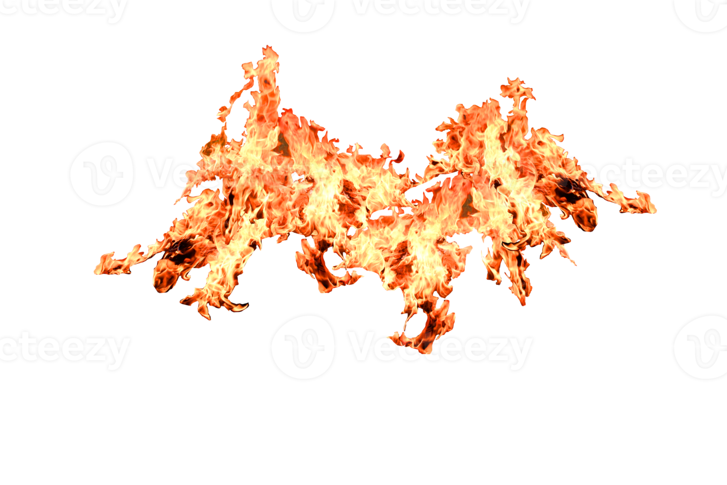 Translucent fire flames and sparks with horizontal repetition on transparent background. png