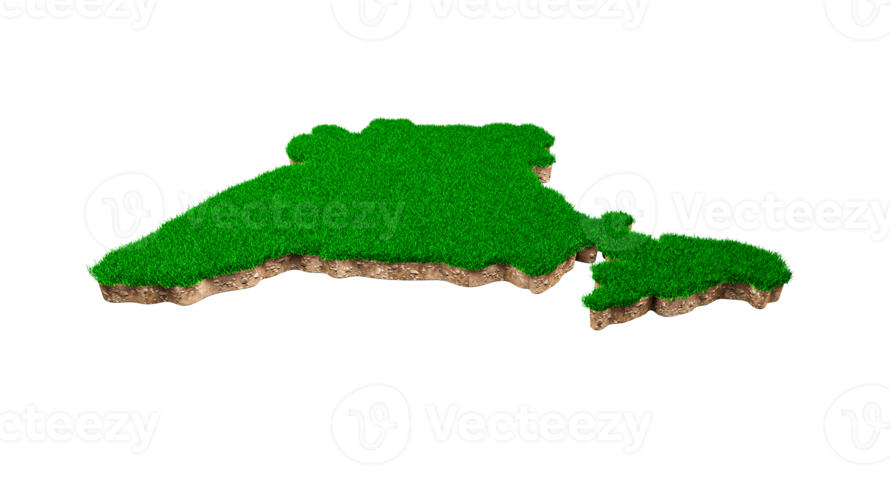 índia mapa solo geologia terra seção transversal com grama verde ilustração 3d png