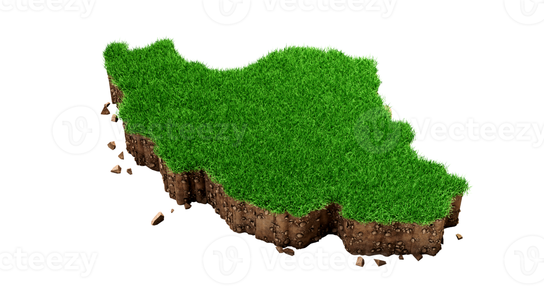 Iran Map Grass and ground texture 3d illustration png