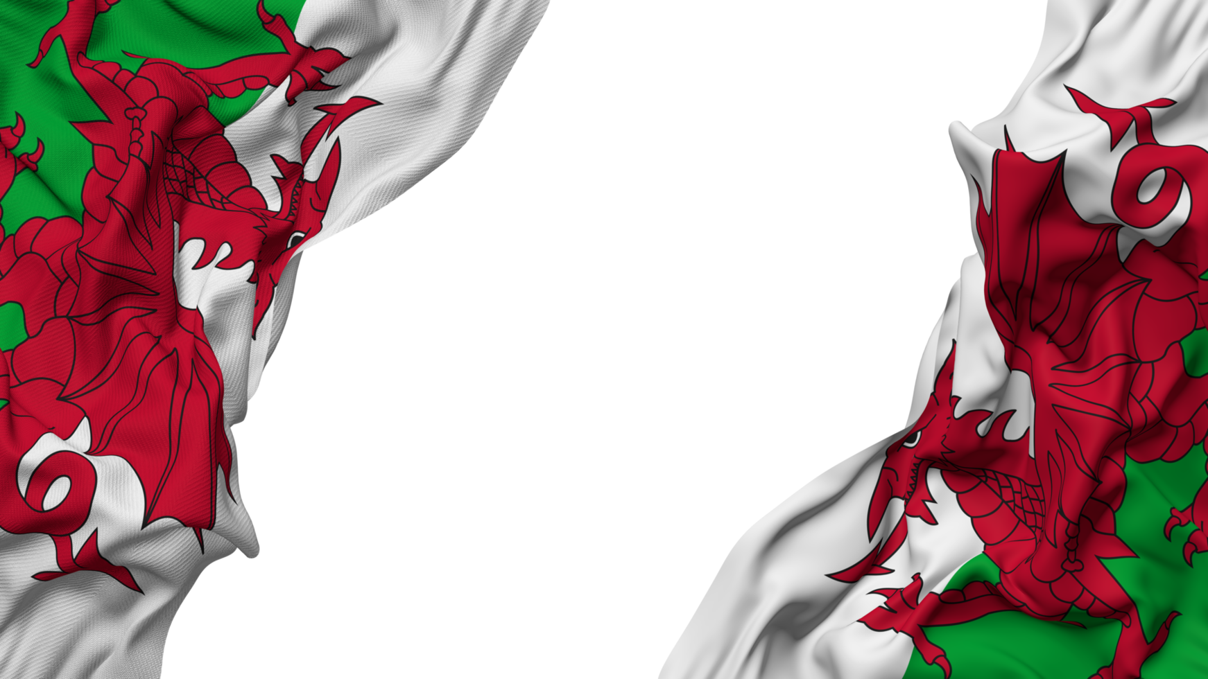 Wales vlag kleding Golf banier in de hoek met buil en duidelijk textuur, geïsoleerd, 3d renderen png