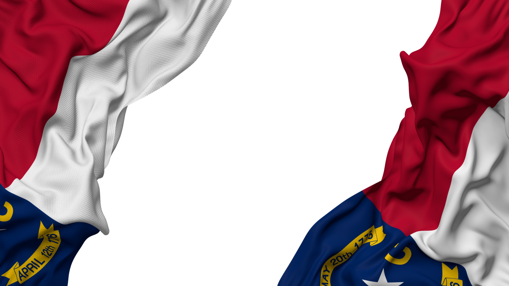 Zustand von Norden Carolina Flagge Stoff Welle Banner im das Ecke mit stoßen und einfach Textur, isoliert, 3d Rendern png