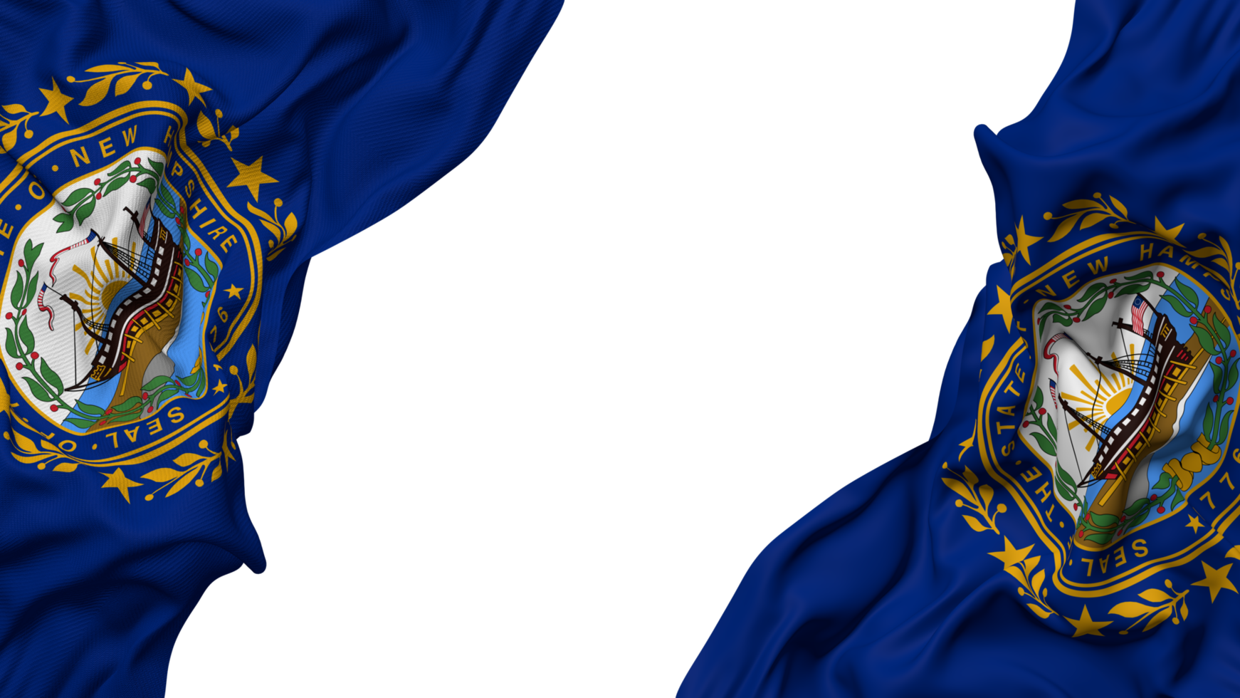 State of New Hampshire Flag Cloth Wave Banner in the Corner with Bump and Plain Texture, Isolated, 3D Rendering png