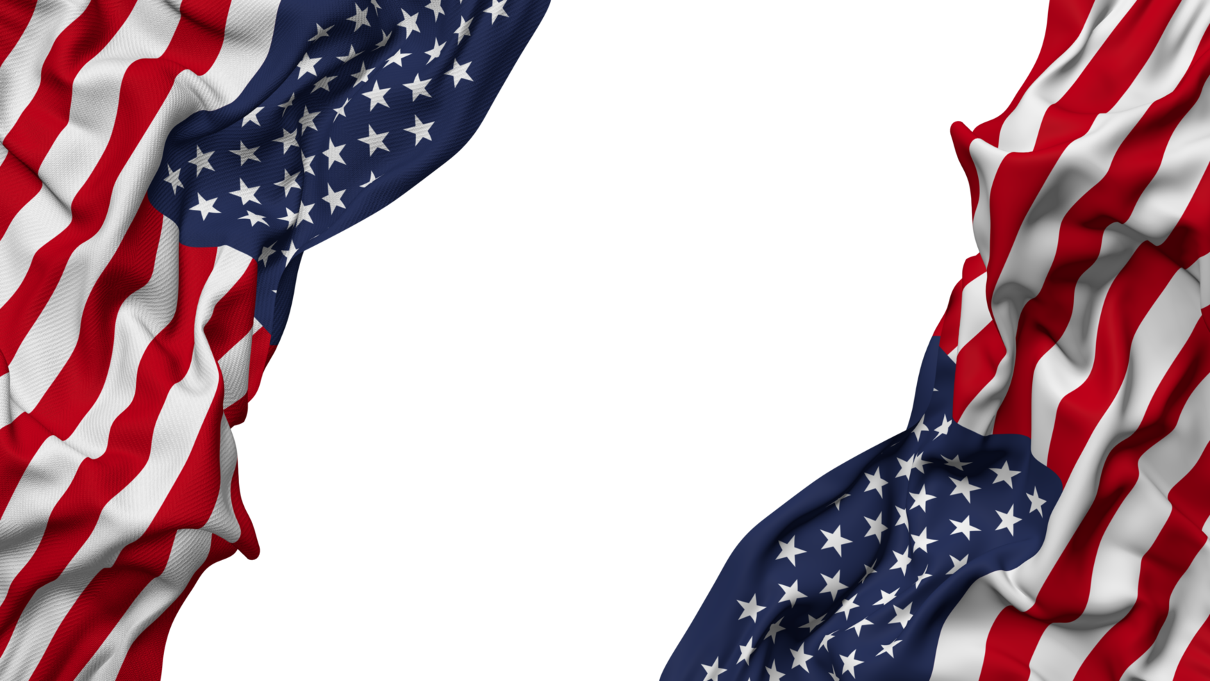 United States Flag Cloth Wave Banner in the Corner with Bump and Plain Texture, Isolated, 3D Rendering png