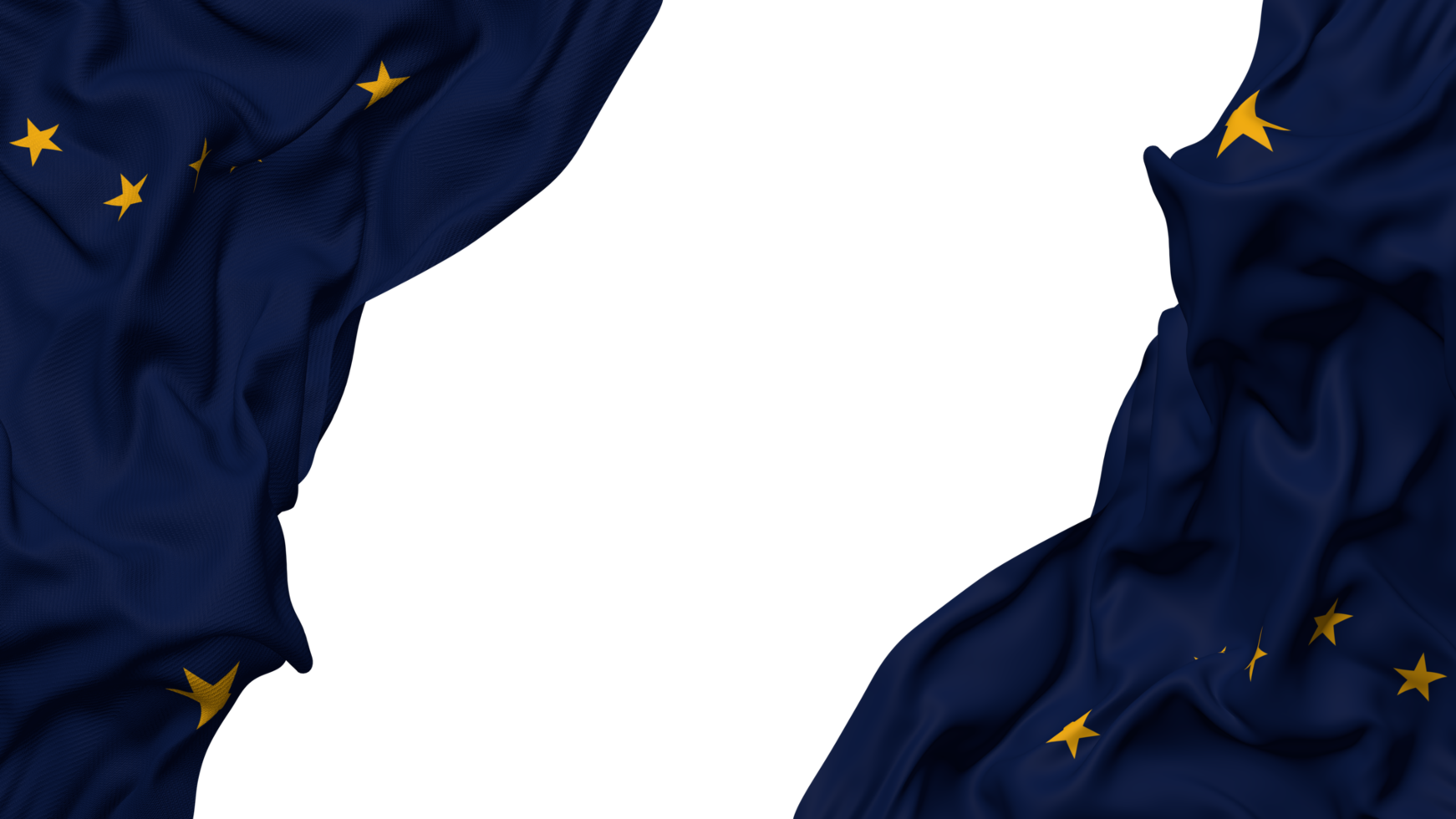 State of Alaska Flag Cloth Wave Banner in the Corner with Bump and Plain Texture, Isolated, 3D Rendering png