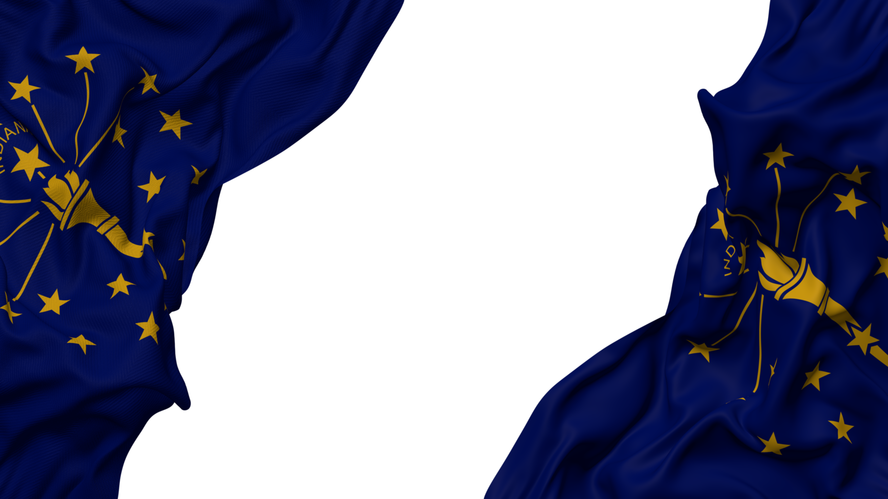 State of Indiana Flag Cloth Wave Banner in the Corner with Bump and Plain Texture, Isolated, 3D Rendering png