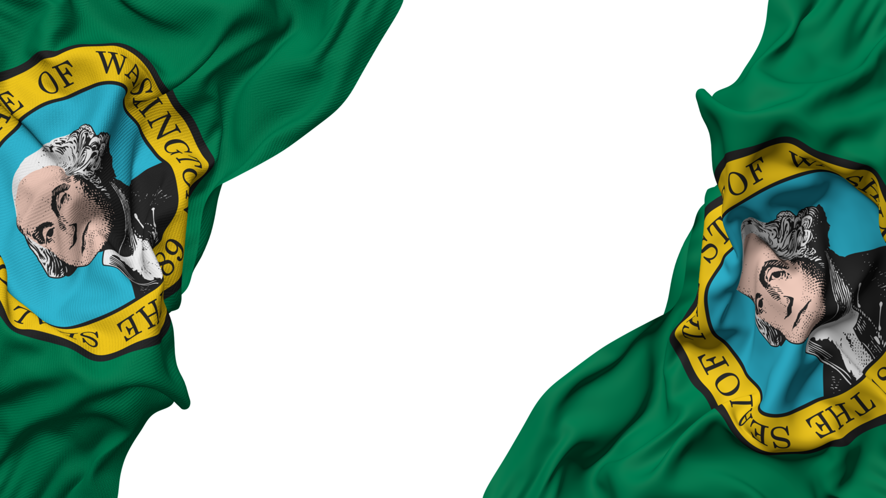 staat van Washington vlag kleding Golf banier in de hoek met buil en duidelijk textuur, geïsoleerd, 3d renderen png